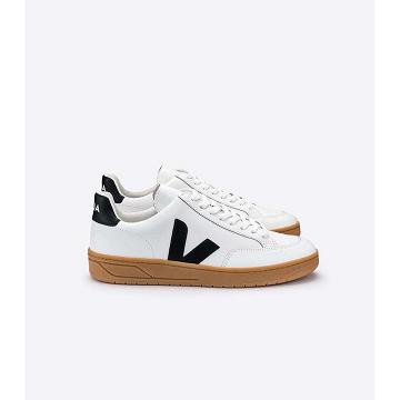 Veja V-12 LEATHER Women's Sneakers White/Black/Beige | NZ 670LIS